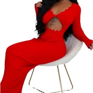 Elegant Red Cutout Maxi Dress